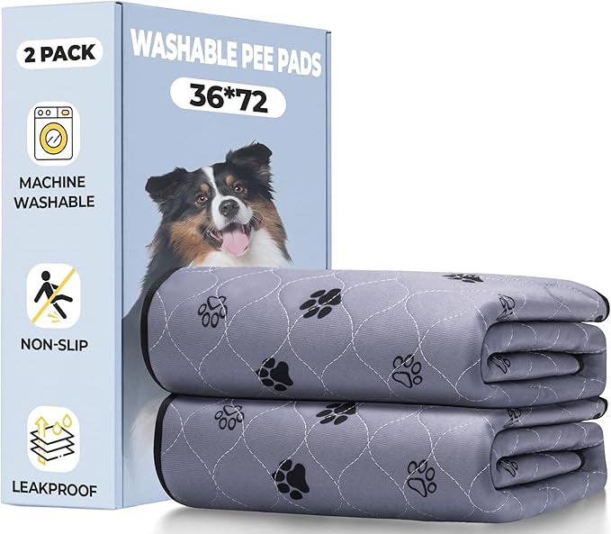 Fostanfly Washable Dog Pee Pads, 2 Pack 36''x72'' Non Slip Reusable Puppy Pee Pads with Great Urine Absorption, Dog Mats for Whelping, Potty, Pet Training-PawvioPets
