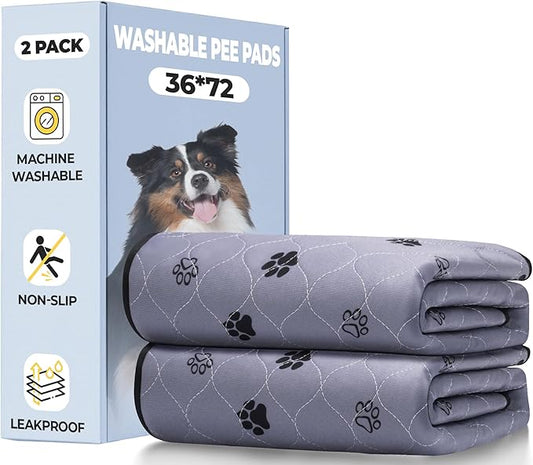 Fostanfly Washable Dog Pee Pads, 2 Pack 36''x72'' Non Slip Reusable Puppy Pee Pads with Great Urine Absorption, Dog Mats for Whelping, Potty, Pet Training-PawvioPets