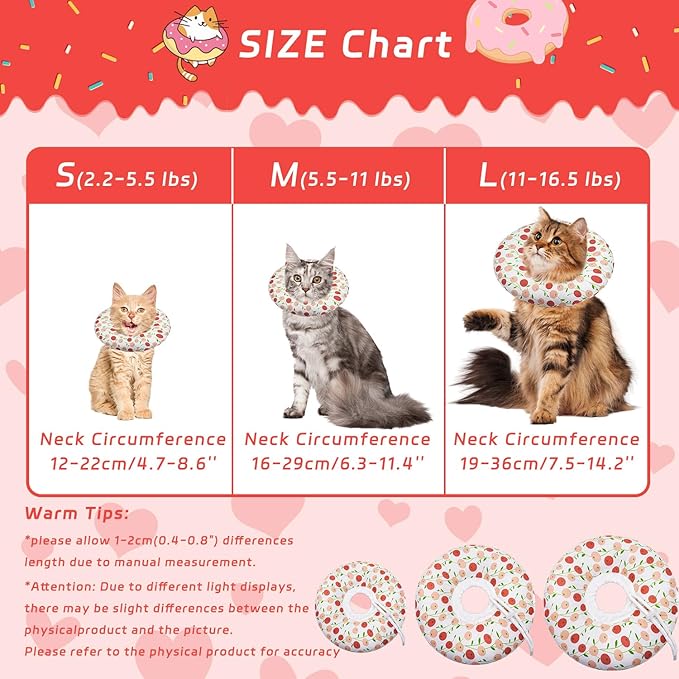 Cat Cone Collar Soft, Adjustable Cat Recovery Collar for Small Medium Large Cats, Cute Donut E Collar After Surgery, Anti-Lick Wound Healing Elizabethan Collar for Kittens(Pink Cherry, Medium)-PawvioPets