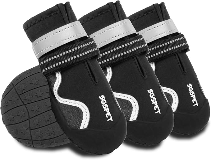 Dog Shoes, Waterproof Dog Boots & Paw Protectors with Anti-Slip Sole, 4pcs/Set Pet Dog Booties, Reflective Dog Shoes for Small Medium Large, Winter Snowy Summer Hot Pavement (Black, 3# (XS))-PawvioPets