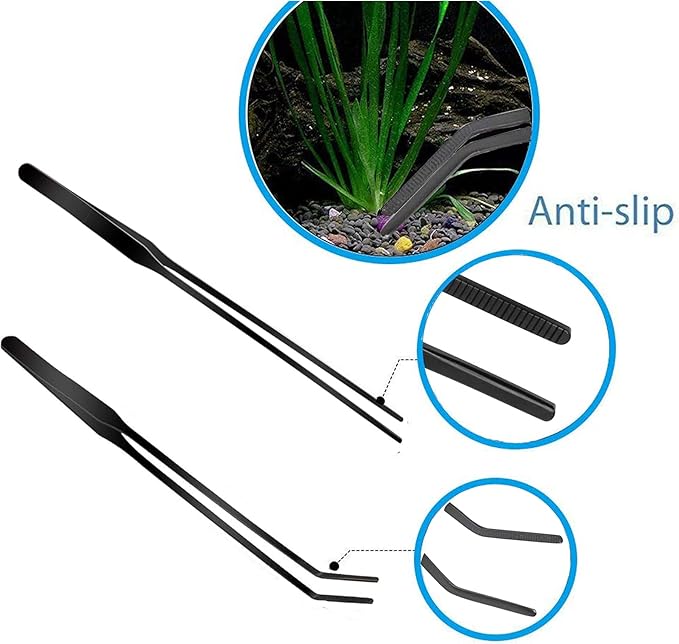 Aquarium Scissor Tweezers Spatula Tool - 4 in 1 Stainless Steel Aquatic Plants Aquascaping Tools Set for Fish Starter Kits & Aquariums Tank(Black)-PawvioPets