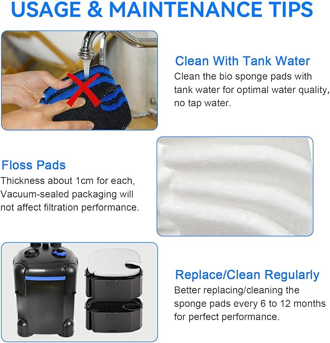 Canister Filter Pads Compatible with AMOSIJOY 172/225/265GPH Canister Filter Media Replacement for Pondforse 172/225/265GPH Aquarium Canister Filter for Aquariums Fish Tanks Turtle Tank 8 Pack-PawvioPets