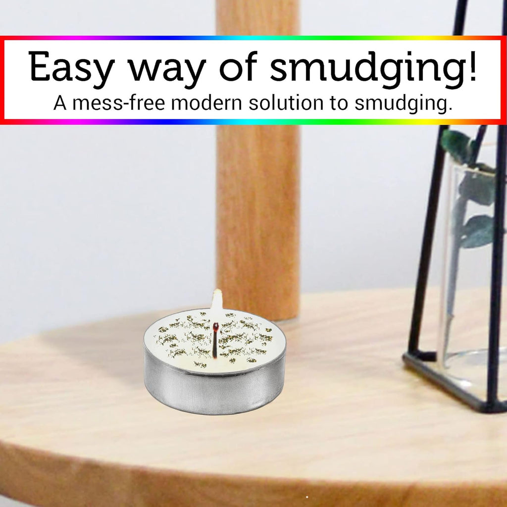 SOUL STICKS 12 Pack Little Smudgies Tealight Candles Smudge Candle for Cleansing House, Meditation, Chakra Healing | Made with Crystals and Herbs (7 Chakra)