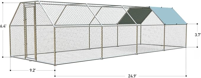 1.26’’ Large Metal Chicken Coop Walk in, Chicken Pen for Chickens, Outdoor Chicken Runs Coops Dog Kennel, Flat Roofed Chicken Runs for Yard with Anti-Ultraviolet Cover (9.2’L x 25’W x 6.4’H)-PawvioPets