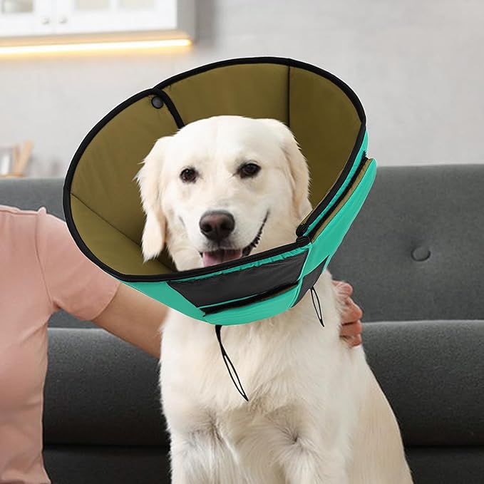 Dog Recovery Collar Cone for Medium Dogs, Adjustable Dog Cone Alternative After Surgery for Dogs to Stop Licking, Breathable Soft Cone for Medium Large Dogs, Green M-PawvioPets