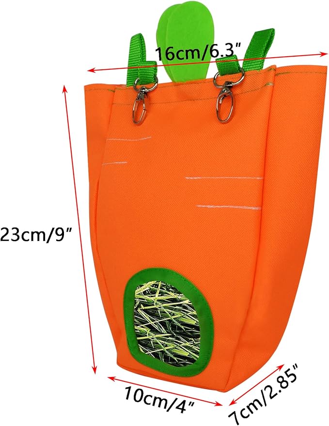 GKYZBB Rabbit Hay Feeder Bag for Cage Guinea Pig Timothy Hay Dispenser Storage Manger Hanging Large Less Waste for Bunny（Carrot）-PawvioPets