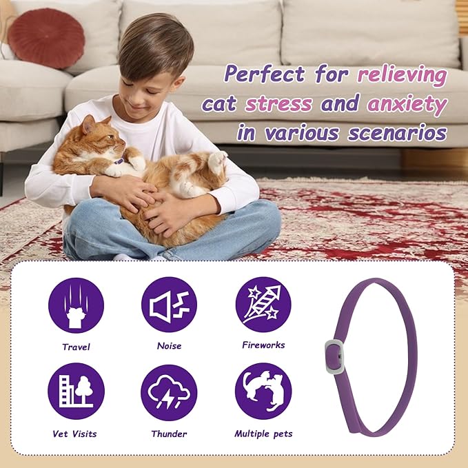 Calming Collar for Cats - 4 Pack, Adjustable Size, Efficiently Reduces Anxiety & Stress for 30 Days, Safe Cat Pheromone Collars, Calming Cat Collar-PawvioPets