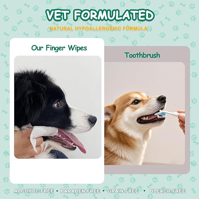 60 Count Dog Dental Wipes - Teeth Cleaning Finger Wipes for Dogs & Cats, Hypoallergenic Dog Toothbrush Finger Dental Wipes to Remove Plaque & Tartar, Freshen Bad Breath, Gentle Cleaning(4.7″*1.7″)-PawvioPets