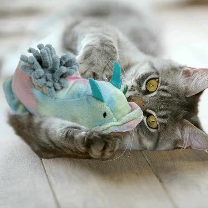 Furhaven 2-Pack Cat Toys w/ 2x Catnip Bags for Indoor Cats, Washable & Durable w/ Refillable Catnip Pocket - Plush Sea Slug Cat Toy Set - Blue/Tie Dye, Set of 2-PawvioPets