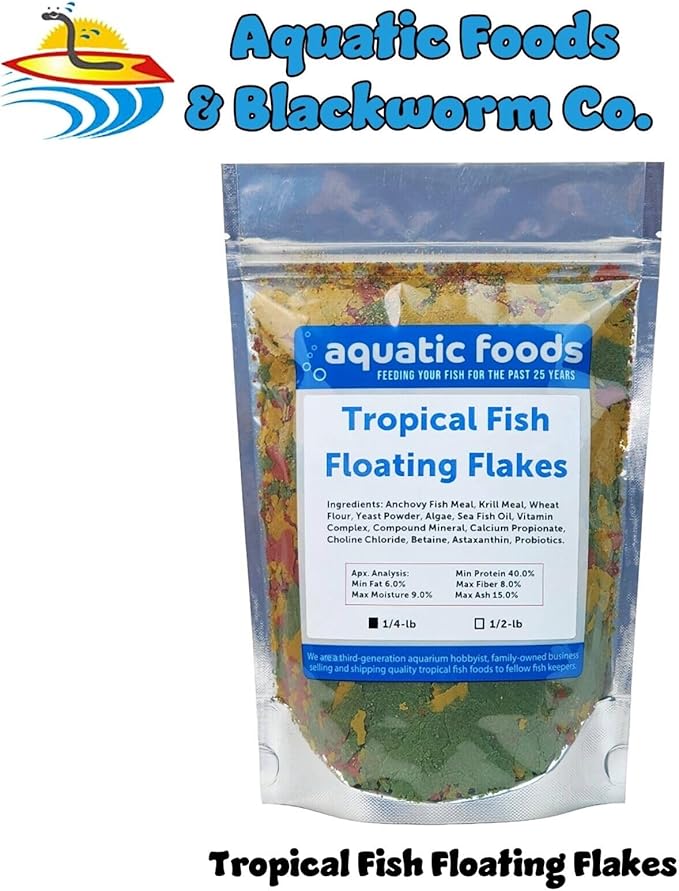 Aquatic Foods Inc. Tropical Fish Flakes, Mix of Krill, Color Enhancing, Spirulina Flakes for Cichlids, Angels, Tetras, Guppies. 12-Type Pellet Mix & 4-Type Wafers Included...WL 1/4-lb Foil Bag-PawvioPets