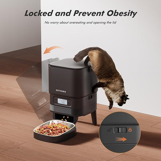Automatic Cat Feeder - Nityers 4L Timed Cat Dry Food Dispenser with Stainless Steel Bowl,1-6 Meals Per Day, Programmable Portion Size, Detachable Washable, Auto Pet Feeder for Cats and Small Dogs-PawvioPets