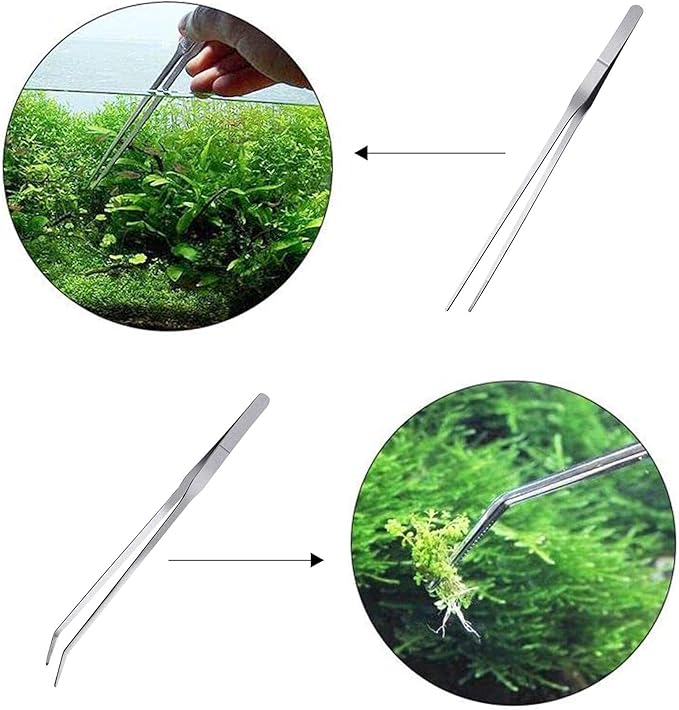 Feeding Tongs 2pcs Stainless Steel Aquarium Long Tweezers 27cm/10.6 inches Straight Curved Tweezers for Fish Tank Aquatic Plants Reptile Lizard Gecko Snake Spider Bird-PawvioPets