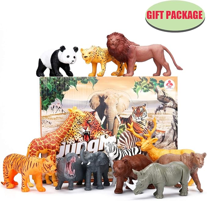 24Pcs Safari & Zoo Animals Figures, Realistic Plastic Animal Toys Set for Kids 1 2 3, Lion, Elephant, Perfect for Play, Education, Baby Shower Decor,Party Supplies Cake Topper-PawvioPets