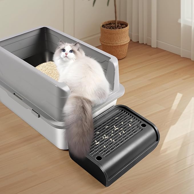 Cat Litter Box Step, Cat Litter Box Ramp Mat with Filter Function for Self-Cleaning Cat Litter Box, Easy to Clean, Cat Pedal Step Stool Ideal for Kitten & Elderly Cats (Black)-PawvioPets