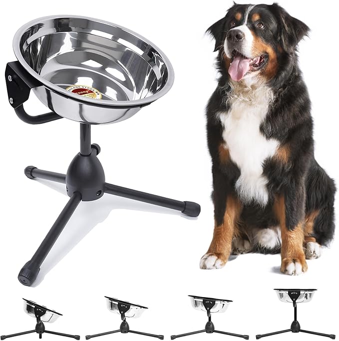 Elevated Dog Bowl with Adjustable Metal Stand,Large Size for Dogs Between 60 and 100 lbs, 0.8 Gal 3 Liter Stainless Steel Dog Food Bowl Water Bowl Height Adjustable Non-Slip Raised Dog Bowl Set-PawvioPets