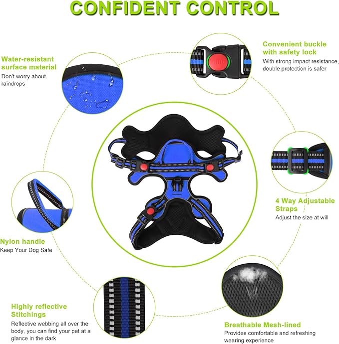 Dog Harness, Adjustable Reflective Dog Vest No Pull Dog Harness with Badge and Bow Tie for Puppy Small Medium Large Dogs-PawvioPets