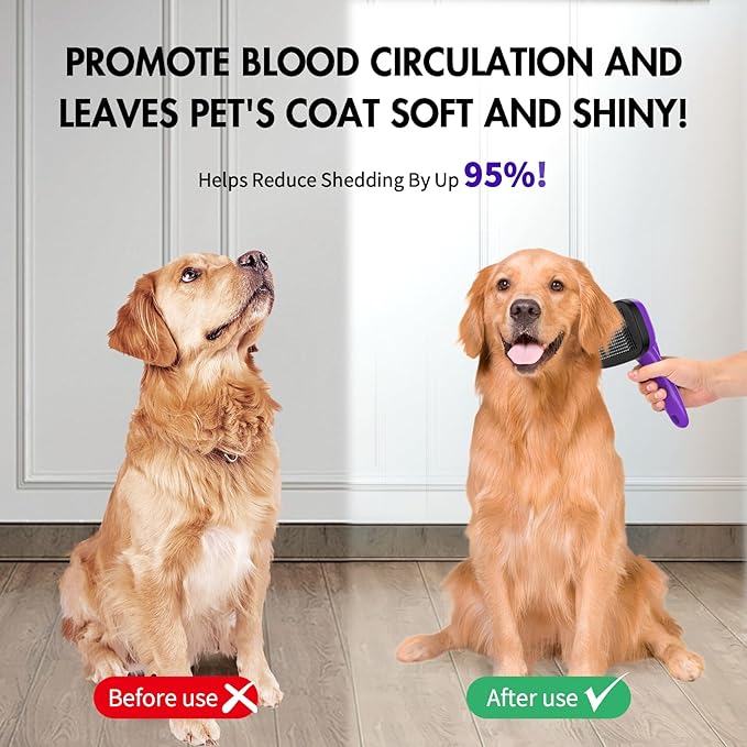 3 PCS Dog Grooming Brush Kit – Self Cleaning Slicker Brush for Shedding Short & Long Haired Dogs & Cats. Removes Loose Fur, Undercoat, Mats, Tangles for Small, Medium & Large Pets. Purple-PawvioPets