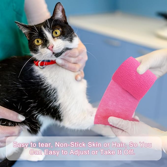 24 Pack Pink Self Adhesive Bandage Wrap, 2” x 5 Yards Cohesive Vet Wrap Elastic Athletic Tape Grip Tape Sports Tape for Ankle, Wrist Sprains, Medical, Pet First Aid (Pink, 2 Inch)-PawvioPets