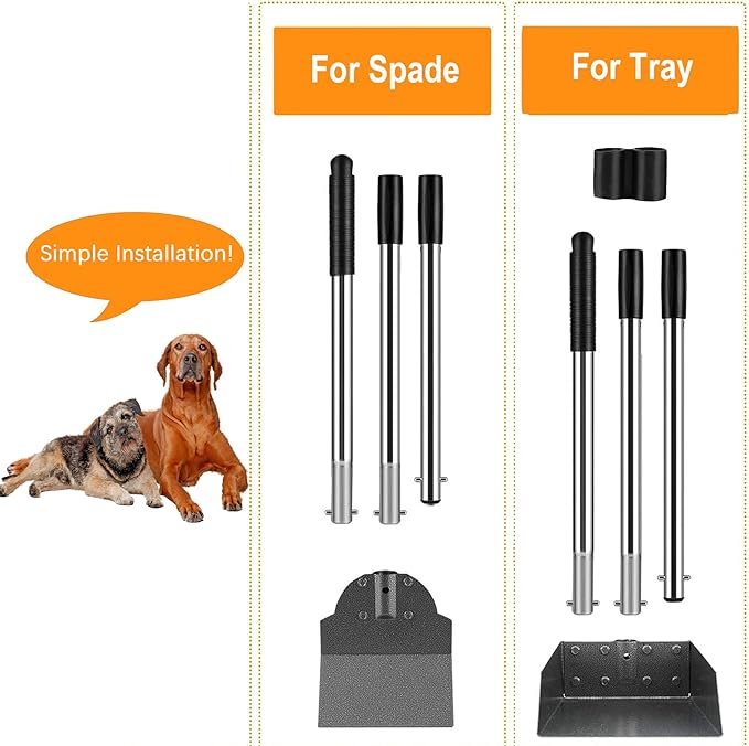 Dog Pooper Scooper for Large Dogs, Metal Aluminum Tray and Spade Poop Scoop Set with Adjustable Stainless Steel Long Handle, Pet Waste Removal Heavy Duty Poop Scooper-PawvioPets