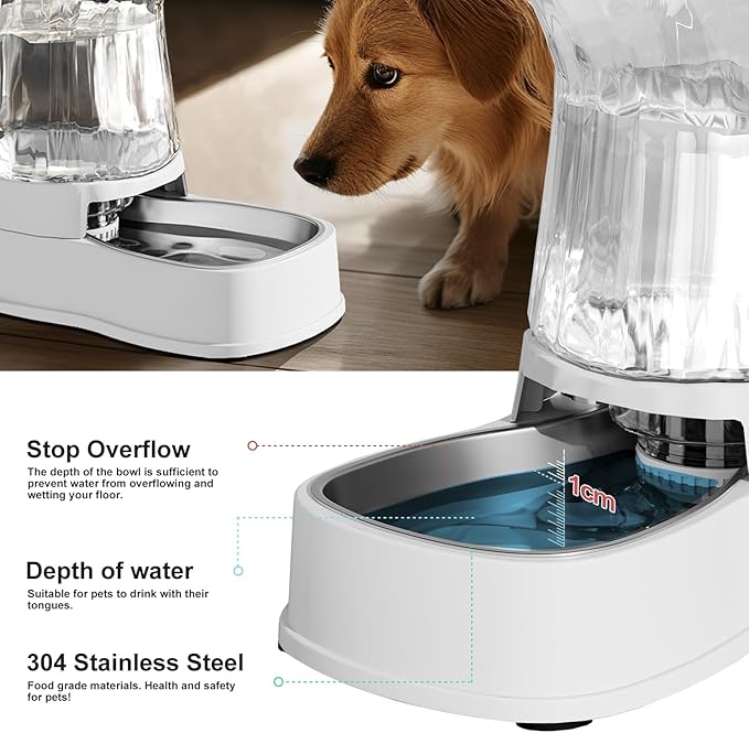 Gardner Pet Automatic Dog Water Dispenser Gravity Stainless Steel Water Waterer Feeder, 100% BPA-Free Large Capacity Water Feeding Bowls for Medium & Large-Sized Dogs Cats Other Pets -(1 Gallon)-PawvioPets