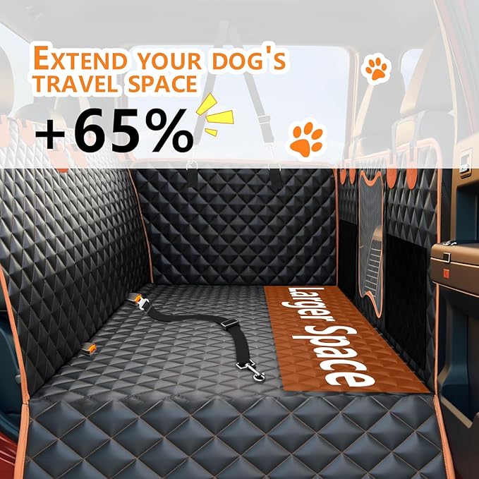 Back Seat Extender for Dogs,Dog Car Seat Cover for Back Seat with Hard Bottom Holds 500 lbs,Car Seat Protector,Waterproof Extender for Dogs,Dog HammockPet Bed for Full-Size Cars,SUVs, Small Trucks-PawvioPets