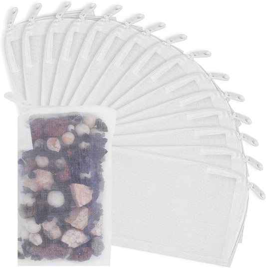 15PCS Media Bags for Aquarium, Extra Fine Mesh Bag Reusable Nylon Net Aquarium Filter Bags with Plastic Zipper for Extra Fine Resins Filter, 2.4 x 4 Inch-PawvioPets