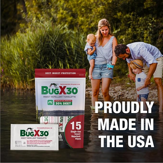 CoreTex Bug X 30 Mosquito, Tick, & Insect Repellent Wipes (30% DEET) with Resealable Travel Bag - Pack of 15 Single-Use Bug Repellent Wipes for Up to 7+ Hours of Protection Against 12 Types of Insects-PawvioPets