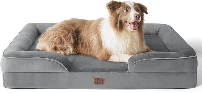 Bedsure L Plus Orthopedic Dog Bed for Large Dogs - Washable Dog Cat Bed Waterproof, L Plus Big Comfort Dogs Couch Sofa with Washable Removable Cover, Pet Bed with Nonskid Bottom, Grey, 38"-PawvioPets