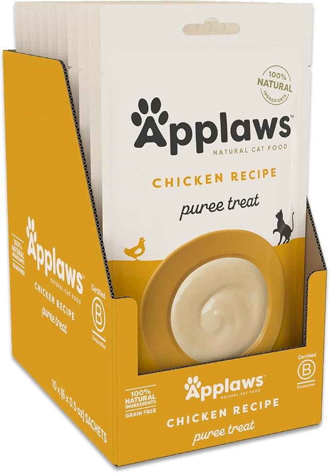 Applaws Lickable Cat Treats, Natural Grain-Free Purée, Limited Ingredient, Chicken Squeeze Up Cat Treats (60 x 0.5 oz Sachets)-PawvioPets