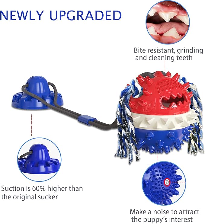 Aggressive Chewer Dog Toys - Rope Toys with Suction Cup, Teething Treats & Puzzle Food Dispensing Ball (Navy Blue)-PawvioPets