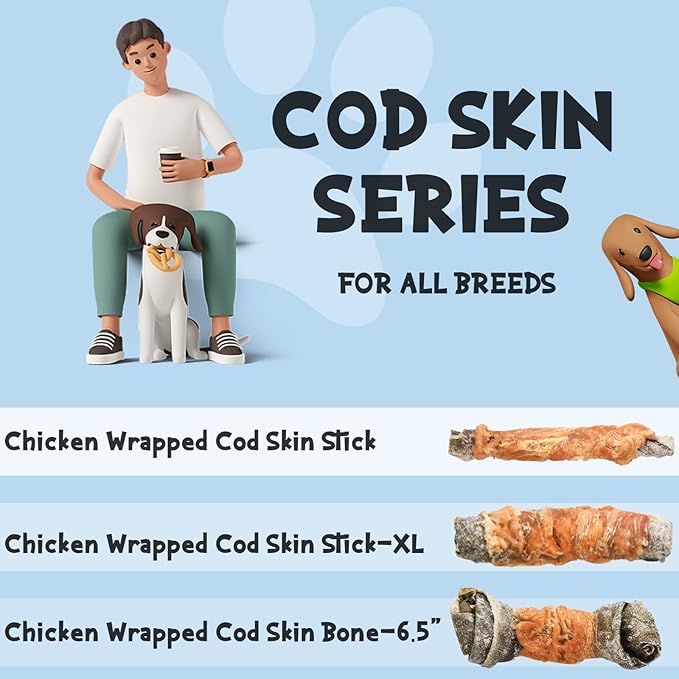 ASMPET Dog Treats Chews, Chicken Wrapped Cod Skin Sticks, Rawhide Free Cod Skin Treats for Dogs, 10.6 oz-PawvioPets