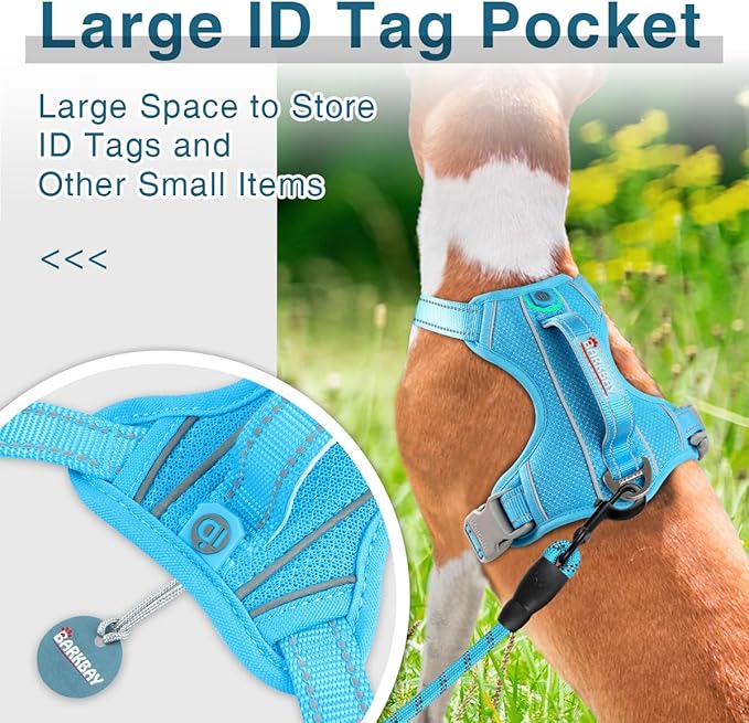 BARKBAY Dog Harness No Pull with ID Tag Pocket - Heavy Duty, Reflective, Easy Control for Large Dogs(Blue,S)-PawvioPets
