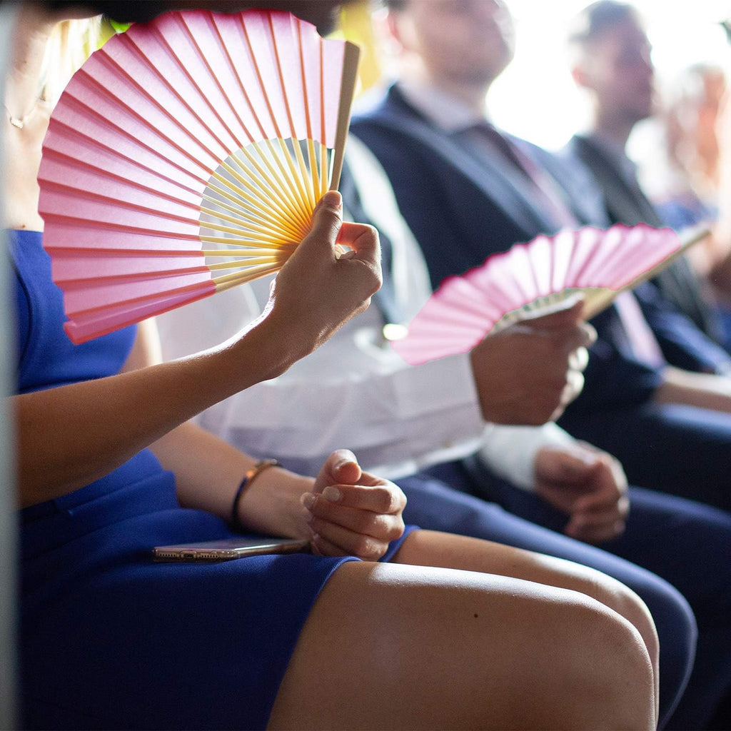 Aneco 18 Pieces Pink Handheld Cloth and Bamboo Folding Fans for Wedding Decoration, Church Gifts, Party Favors, DIY Decoration