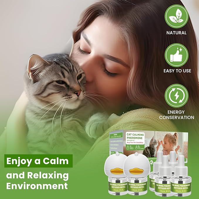 Calming Diffuser Kit for Cat, Cat Pheromone Calming Diffuser Starter Helps Ruduce Anxious, Anti-Stress & Comforts Cats (2 Diffuser + 6 Refills)-PawvioPets