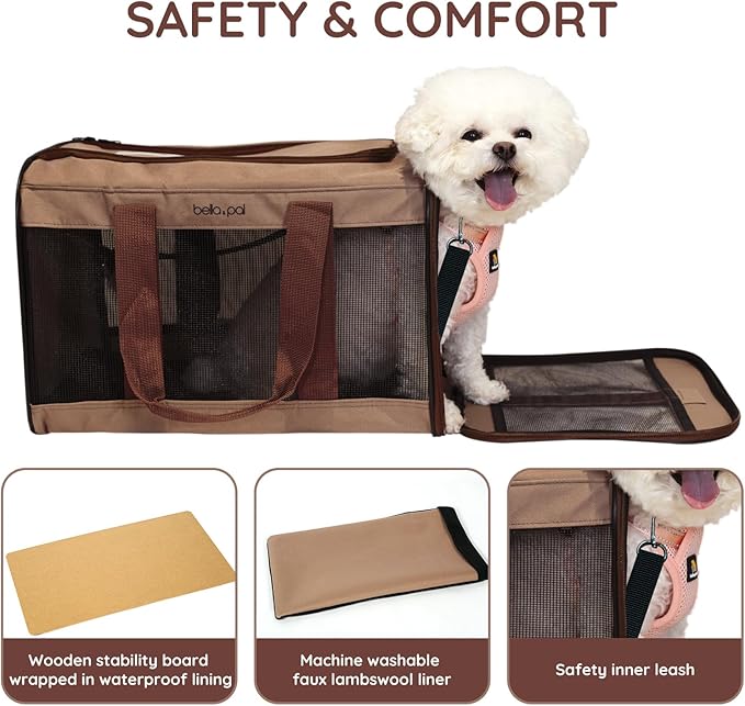 BELLA & PAL Cat Carrier Travel Bag, Airline Approved Lightweight Cat Carrier, Soft Sided Pet Carrier for Puppy Dogs Up to 18lbs, Collapsible Kitten Bag with Removable Waterproof Mat, Ventilated Mesh-PawvioPets
