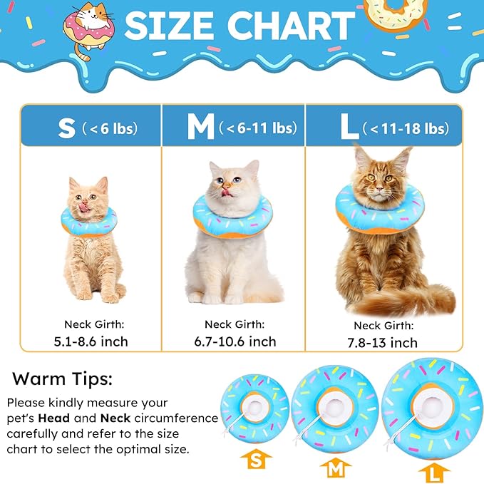 Cat Cone Collar Soft, Cat Recovery Collar for Wound Healing Cute Donut Adjustable Kitten Cones to Stop Licking Comfortable Lightweight Neck Elizabethan Collars for Cats Kittens After Surgery-PawvioPets