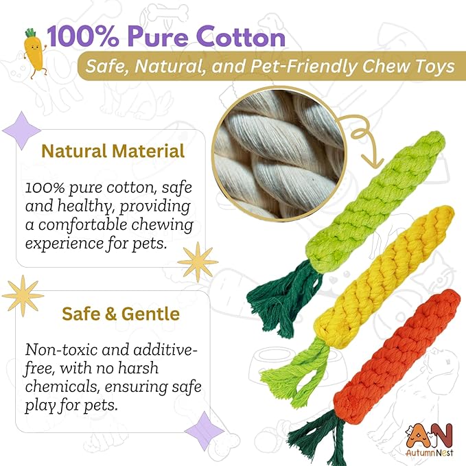 3PCS Mixed Color Woven Pet Rope Toys (Yellow, Green, Orange), Chew Toys for Dogs & Cats, Safe & Durable Braided Rope Toys for Pets-PawvioPets