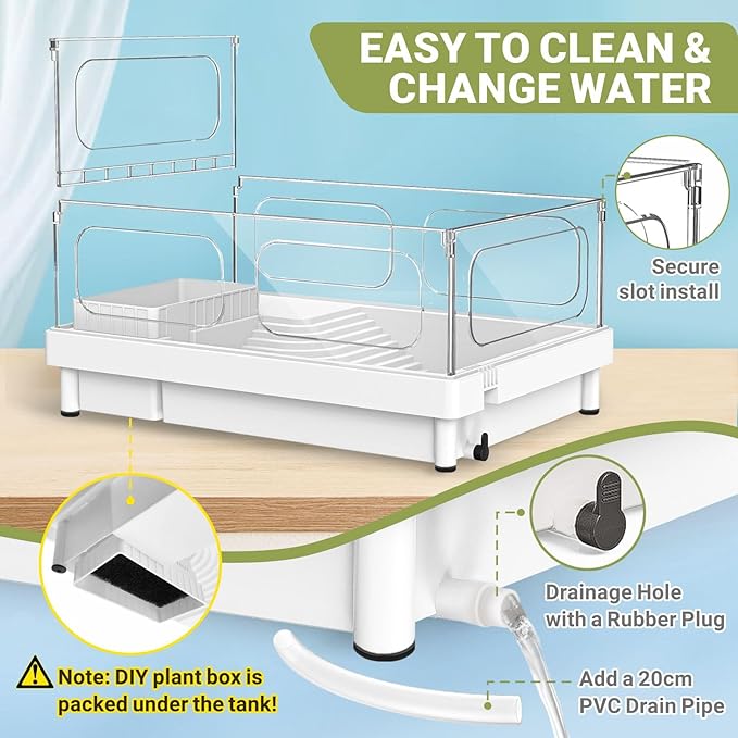 GOZILLA Small Turtle Tank, Acrylic Turtle Tank Starter Kit, Reptile Habitat and Terrarium with Multi-Functional Areas for Tortoise, Crab, Crayfish, Small Reptile.(Black Tank)-PawvioPets