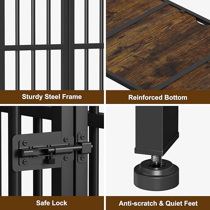 Easycom 31" Dog Crate Furniture Foldable, No Assembly Decorative Dog Kennel Indoor, Dog Crates for Small Dogs (20-40 lbs), Wooden Dog Cage with Adjustable Bowls and Name Tag, End Table, Rustic Brown-PawvioPets