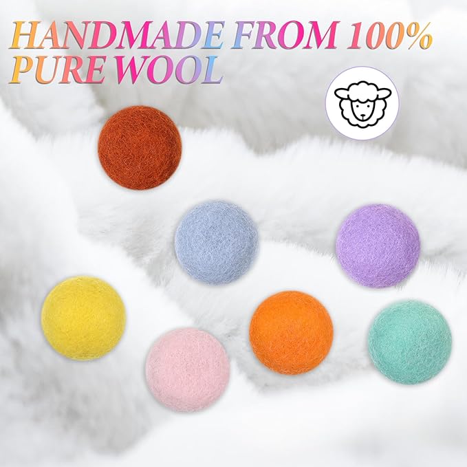 14 PCS Wool Cat Ball Toys, Quiet Play Felt Cat Ball Toys Kitty Kicker Exercise Toy, Fun Colorful Kitty Kitten Toy for Interactive Kitten Balls for Indoor 1.2in-PawvioPets
