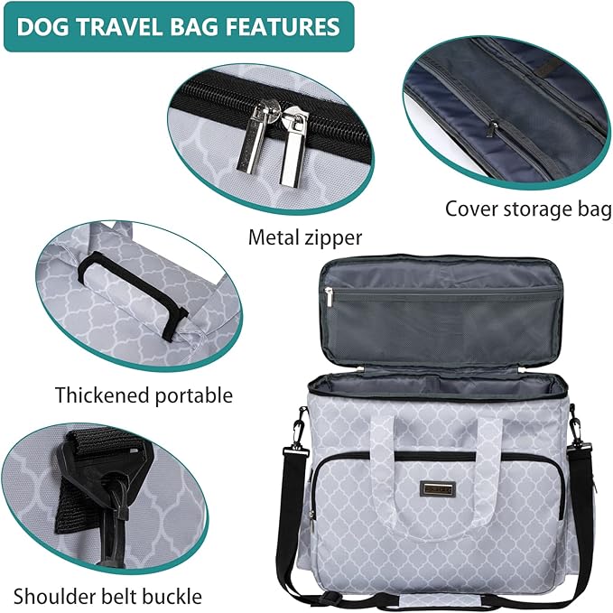 BAGLHER Dog Travel Bag, Pet Travel Bag (ALL Pet Travel Supplies), With 2 Pet Food Containers and 2 Collapsible Silicone Bowls; Essential Kits for Pet Travel DLwhite-PawvioPets