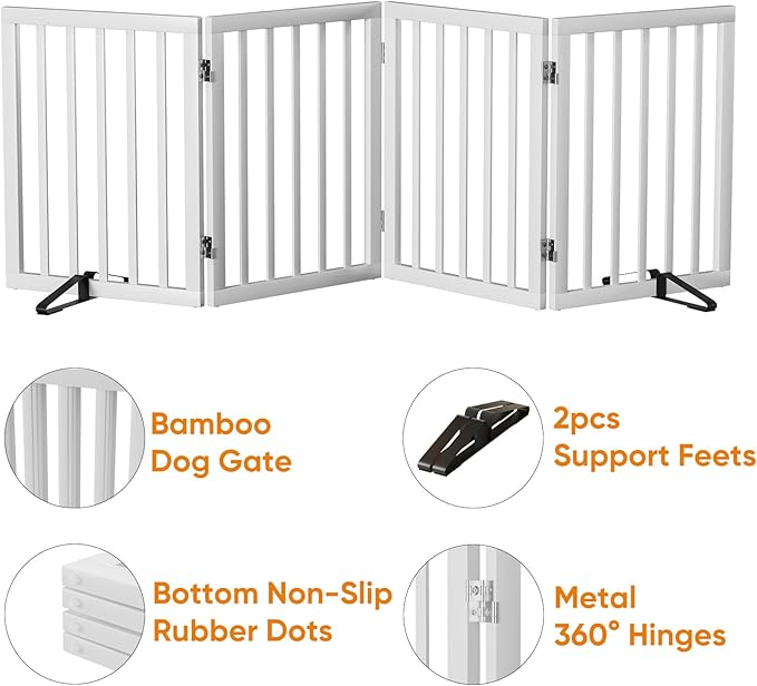 37-74" Wide Dog Gate 4 Panel Dog Gates for Stair Doorways House Indoor Freestanding Pet Gates for Dogs, Doogie Puppy Fences-PawvioPets