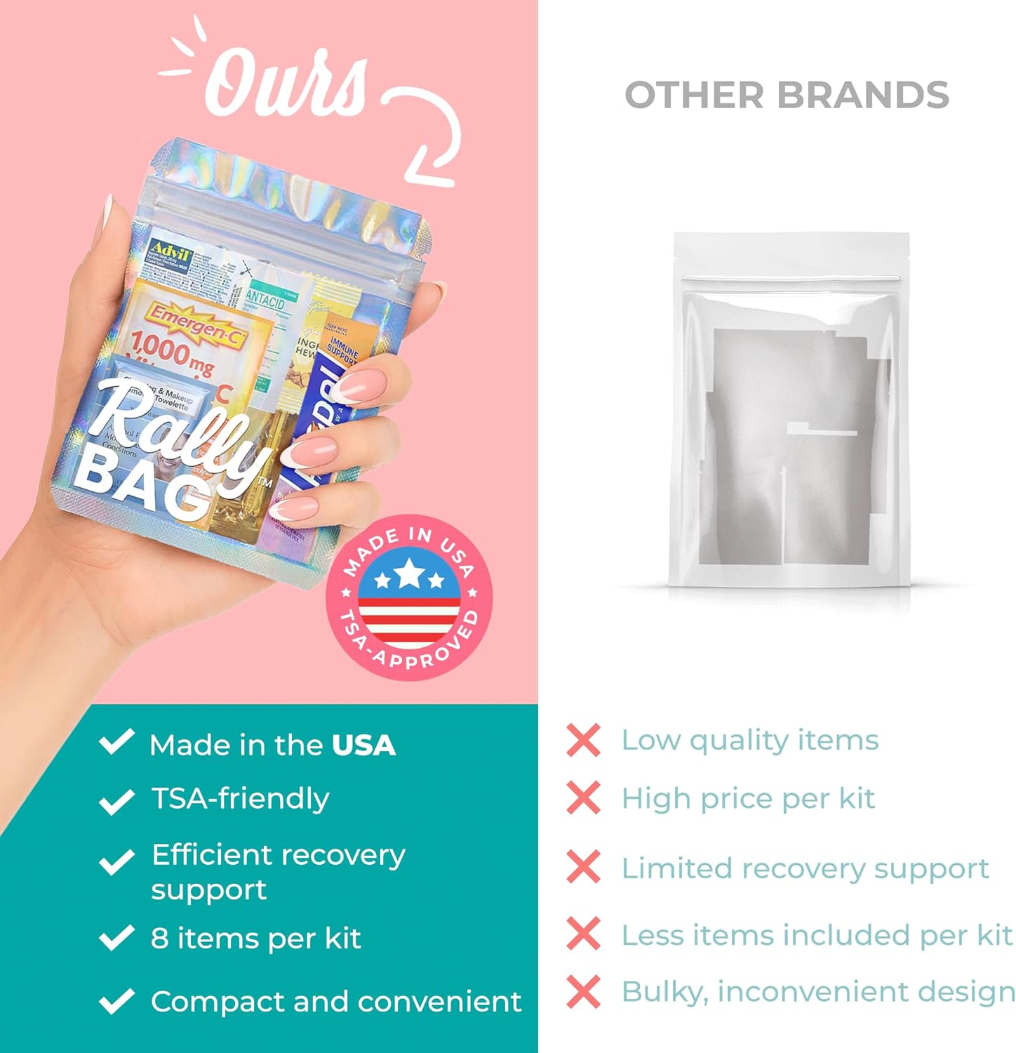 The Rally Bag - 10 Pre-Filled Hangover Kits – Bulk Pre-Filled Hangover Gift Bags, Recovery Kits & Goody Bags for Bachelorette Party Favors, Girls Trip Essentials, Wedding Parties & 21st Birthdays by Real Vitamins (10 Kits)