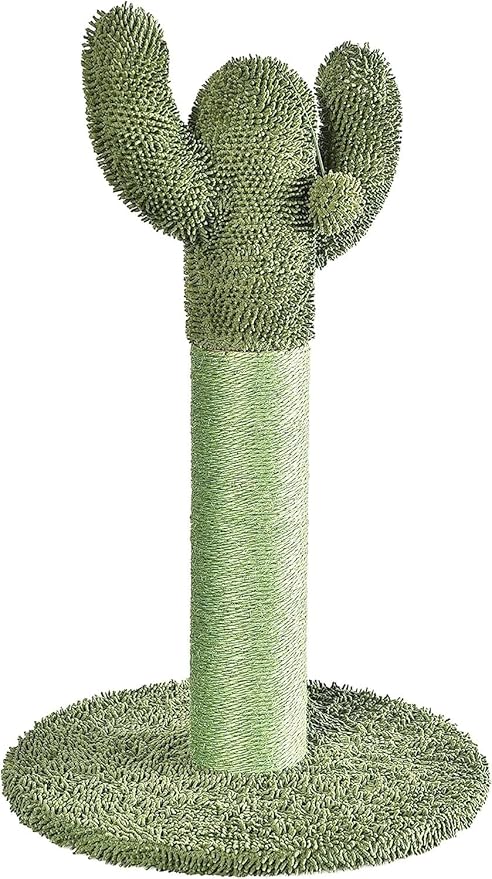 Amazon Basics Cat Scratcher - Indoor Cactus Single Cat & Kittens Scratching Post with Dangling Ball, Medium (25.6"H) - Green-PawvioPets