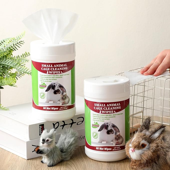 2 Pack Small Animal Cage Wipes 120 Count Small Animal Cage Clean up Wipes Removes Stubborn Caked-on Hamster Cage Cleaner for Pet Bunny Supplies Cleaning Deodorizing-PawvioPets