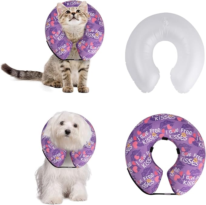 CuteBone Inflatable Soft Dog Cone with Removable Fleece Covers for Small/Medium/Large Dogs and Cats After Surgery GWB06S-PawvioPets
