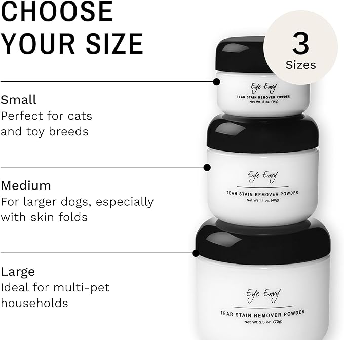 Eye Envy Tear Stain Remover Powder for Dogs and Cats. 100% Natural, Safe. Apply Around Eyes. Absorbs and Repels Tears. Keeps Area Dry. Treats The Cause of Staining. Made in The USA (1.4 oz)-PawvioPets