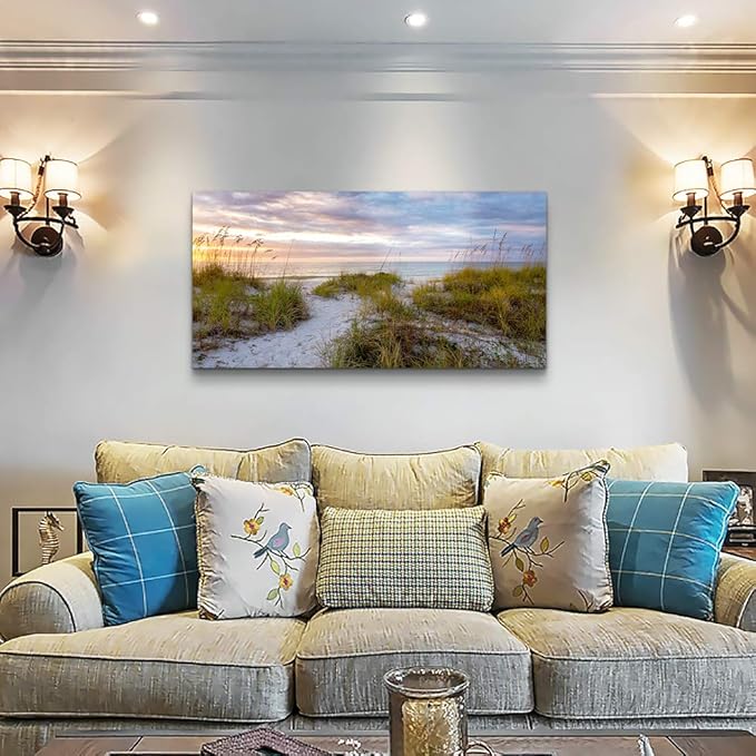 canvas wall art for living room bedroom Wall Decor ocean sand dunes grass Landscape painting Ready to Hang Home Decorations office family bathroom kitchen sea beach canvas art Prints pictures Works-PawvioPets