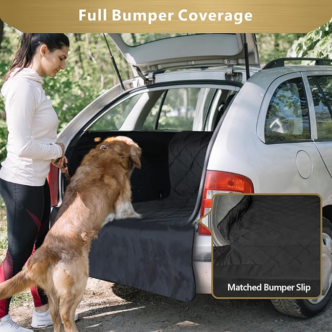 F-color SUV Cargo Liner for Dogs, Water Resistant Pet Cover Dog Seat Mat SUVs Sedans Vans with Bumper Flap Protector, Non-Slip, Large Size Universal Fit, Black-PawvioPets