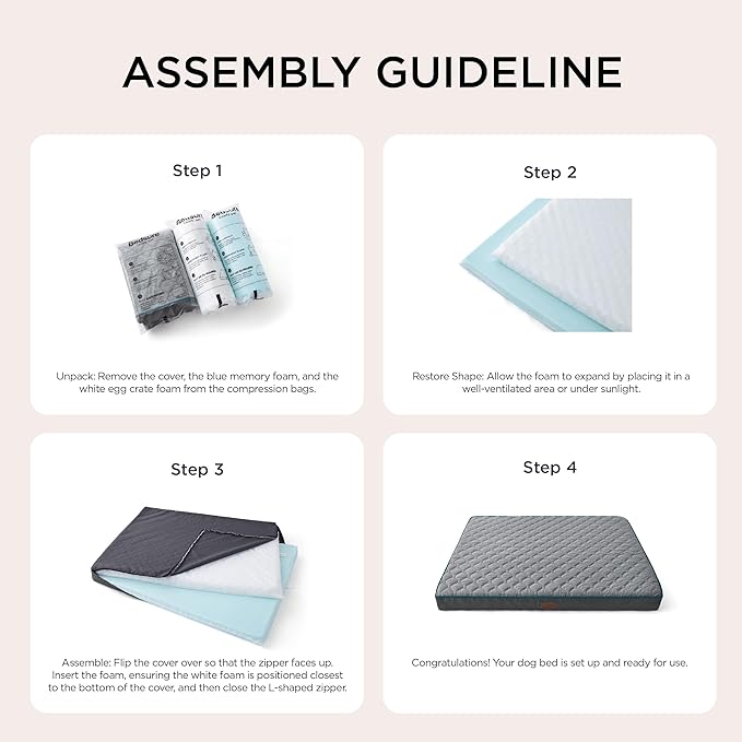 Bedsure Orthopedic Dog Bed for Extra Large Dogs and Crate - Thick Memory Foam Pet Mattress with Removable Washable Cover and Egg Crate Foam, Suitable for Pet Up to 100 lbs, XL 41x29x4 Inches, Navy-PawvioPets